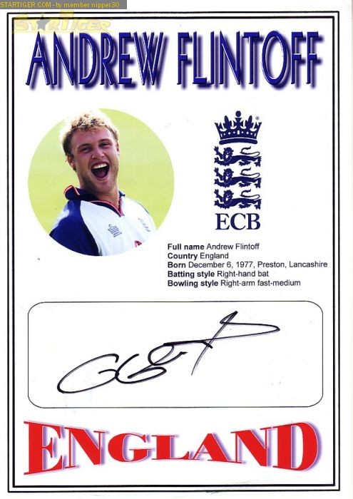 Andrew Flintoff autograph collection entry at StarTiger