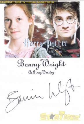 Bonnie Wright autograph collection entry at StarTiger