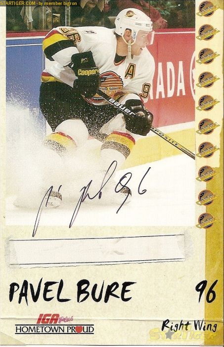 Pavel Bure autograph collection entry at StarTiger