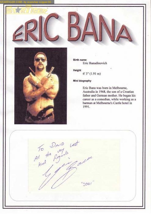 Eric Bana Autograph Signature Card