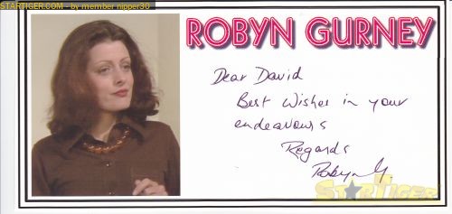 Robyn Gurney autograph collection entry at StarTiger