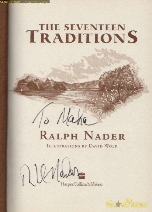 Ralph Nader autograph collection entry at StarTiger